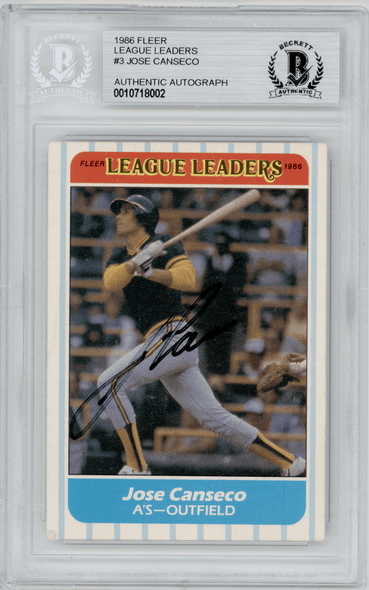 1986 Fleer Jose Canseco On Card Autograph #3 BGS A front of card