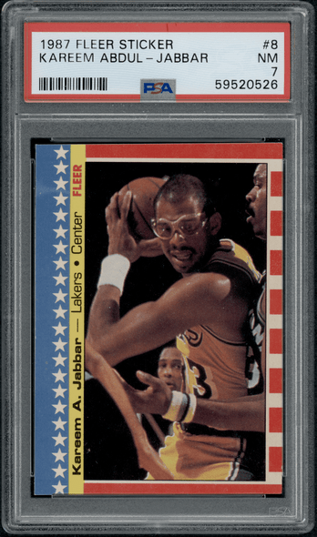 1987 Fleer Kareem Abdul-Jabbar #8 Stickers PSA 7 front of card