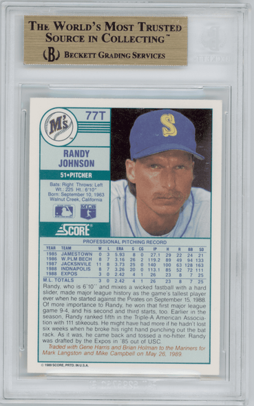 1989 Score Rookie Traded Randy Johnson #77T BGS 9.5 back of card