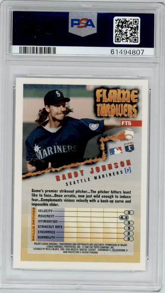 1995 Finest Randy Johnson With Coating #FT5 Flame Throwers PSA 8 back of card