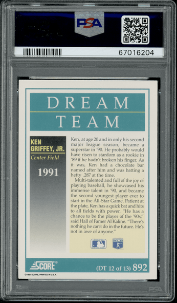 1991 Score Ken Griffey Jr. #892 PSA 10 back of card