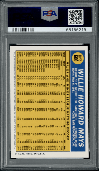 1997 Topps Reprint Willie Mays 1970 Topps Reprint #24 PSA 10 back of card