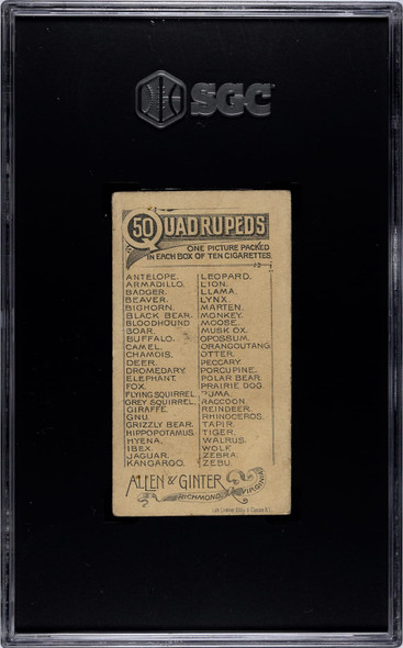 1890 N21 Allen & Ginter Badger 50 Quadrupeds SGC 5 back of card