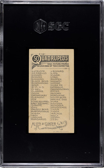 1890 N21 Allen & Ginter Fox 50 Quadrupeds SGC 2.5 back of card