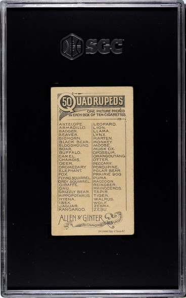 1890 N21 Allen & Ginter Rhinoceros 50 Quadrupeds SGC 5 back of card