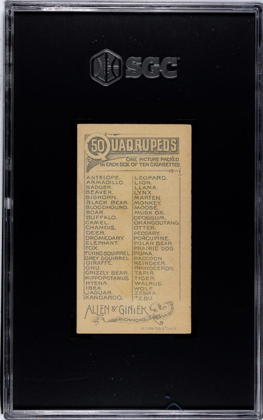 1890 N21 Allen & Ginter Puma 50 Quadrupeds SGC 3 back of card