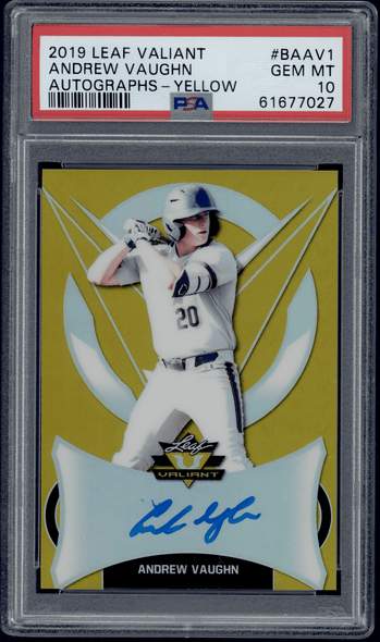 2019 Leaf Valiant Andrew Vaughn Autographs - Yellow #6/10 #BAAV1 PSA 10 front of card