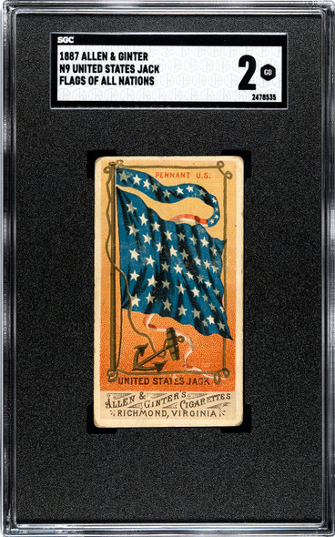 1887 N9 Allen & Ginter United States Jack Pennant U.S. Flag Flags of All Nations SGC 2 front of card