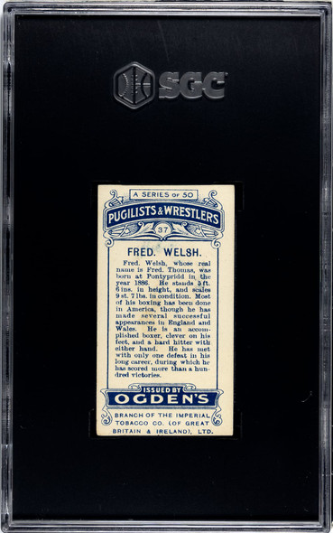 1908 Ogden's Cigarettes Fred Welsh #37 Puglists & Wrestlers SGC 4 back of card