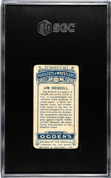 1908 Ogden's Cigarettes Jim Driscoll #38 Puglists & Wrestlers SGC 2.5 back of card