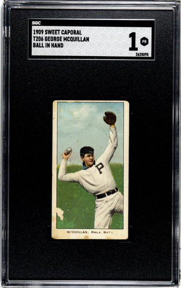 1909 T206 George McQuillan Ball In Hand Sweet Caporal 150 SGC 1 front of card