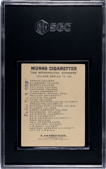 1910 T51 Murad Cigarettes Clark College College Series SGC 2 back of card
