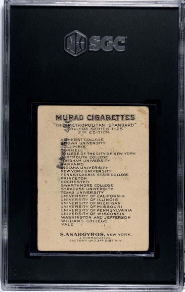 1910 T51 Murad Cigarettes Dartmouth College 2nd Edition College Series SGC 1 back of card