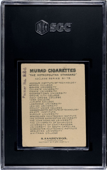 1910 T51 Murad Cigarettes Georgetown College College Series SGC 2.5 back of card