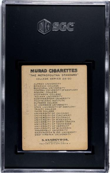1910 T51 Murad Cigarettes Minnesota College College Series SGC 2 back of card