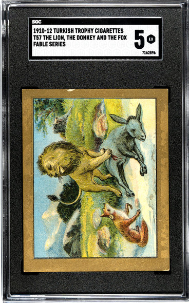 1910 T57 Turkish Trophy Cigarettes The Lion, The Donkey and The Fox Fable Series SGC 5 front of card