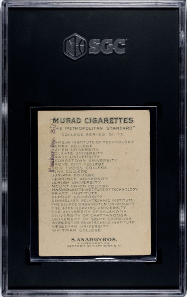 1911 T51 Murad Cigarettes George Washington Rowing College Series SGC 3 back of card