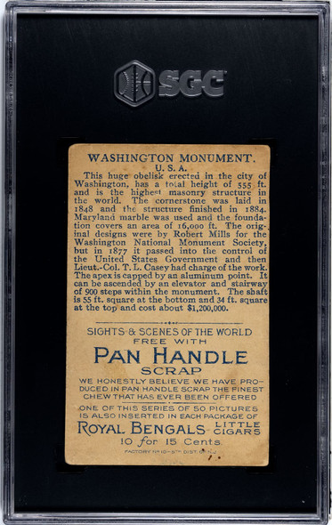 1911-12 T99 Washington Monument Pan Handle Scrap Royal Bengals SGC Authentic Evidence of Trimming back of card