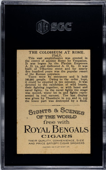 1911 T99 The Colosseum Royal Bengals Cigars Sights and Scenes SGC 4.5 back of card