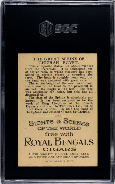 1911 T99 The Great Sphinx Royal Bengals Cigars Sights and Scenes SGC 7 back of card