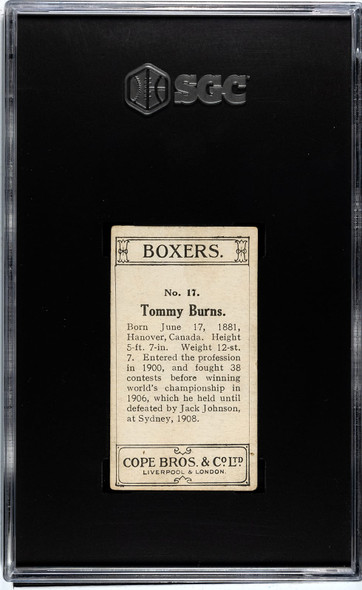 1915 Cope Bros. & Co. LTD Tommy Burns SGC 3 back of card