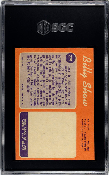 1970 Topps Billy Shaw #229 SGC 7 back of card