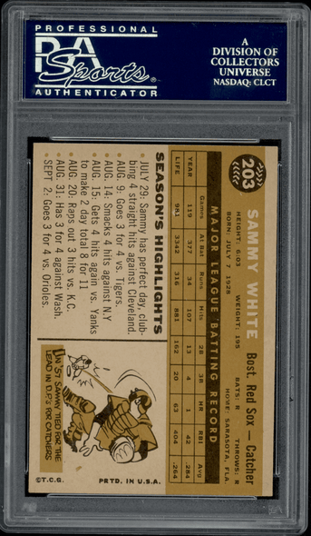 1960 Topps Sammy White #203 PSA 6 back of card