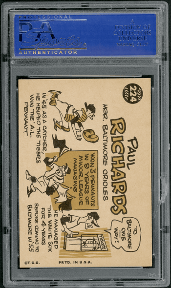 1960 Topps Paul Richards #224 PSA 6 back of card