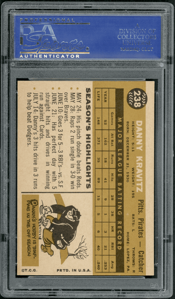 1960 Topps Danny Kravitz #238 PSA 5 back of card