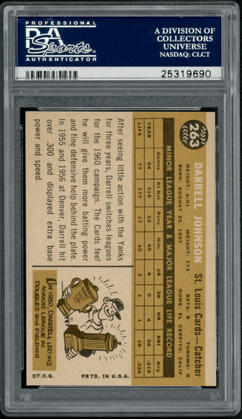 1960 Topps Darrell Johnson #263 PSA 7 back of card