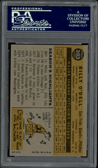 1960 Topps Billy O'Dell #303 PSA 7.5 back of card