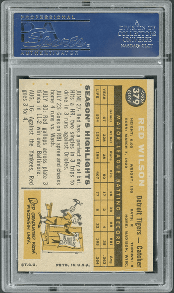 1960 Topps Red Wilson #379 PSA 6 back of card