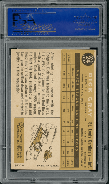 1960 Topps Dick Gray #24 PSA 6 back of card