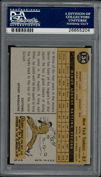 1960 Topps Deron Johnson #134 PSA 6 back of card