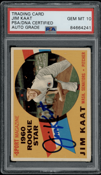 1960 Topps Jim Kaat #136 PSA Autograph 10 front of card