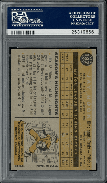 1960 Topps Jay Hook #187 PSA 5 back of card