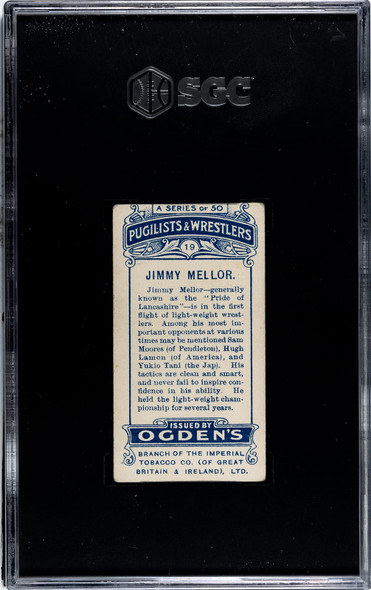 1908 Ogden's Cigarettes Jimmy Mellor #19 Pugilists & Wrestlers SGC 3.5 back of card