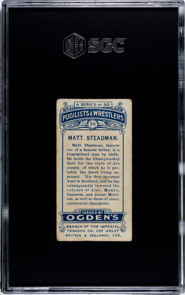 1908 Ogden's Cigarettes Matt Steadman #26 Pugilists & Wrestlers SGC 3.5 back of card