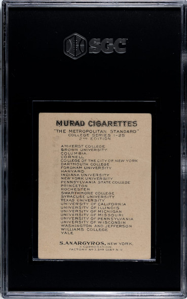 1910 T51 Murad Cigarettes Amherst College College Series SGC 2 back of card