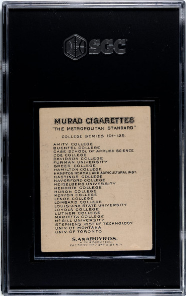1910 T51 Murad Cigarettes Hastings College College Series SGC 1 back of card