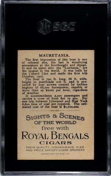 1911 T99 Royal Bengals Cigars Mauretania Sights and Scenes SGC 5 back of card