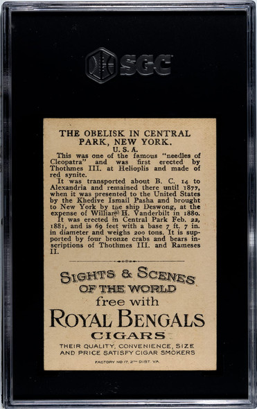 1911 T99 Royal Bengals Cigars The Obelisk Sights and Scenes SGC 5 back of card