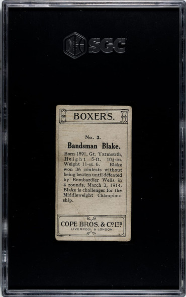 1915 Cope Bros. Co. Ltd. Bandsman Blake #3 SGC 2 back of card