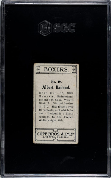 1915 Cope Bros. Co. Ltd. Albert Badoud #10 SGC 3 back of card