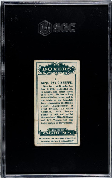 1915 Ogden's Cigarettes Sergt. Pat O'Keeffe #4 SGC 2 back of card