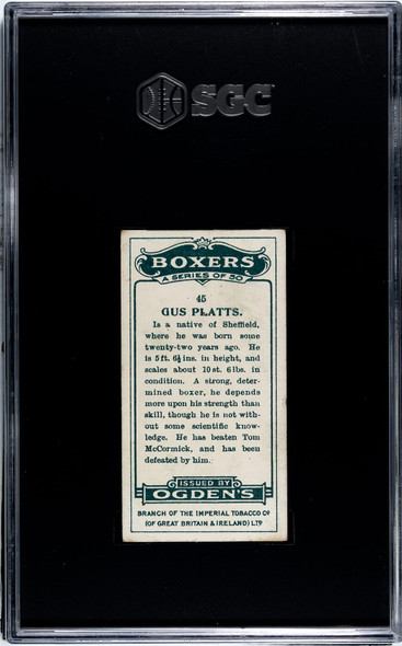 1915 Ogden's Cigarettes Gus Platts #45 SGC 3 back of card