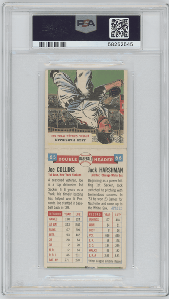 1955 Topps Doubleheaders Joe Collins & Jack Harshman #65-66 PSA 5 back of card