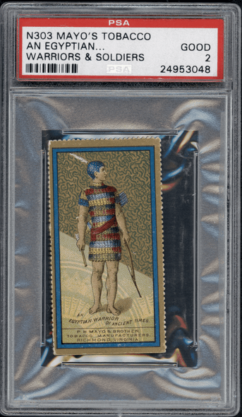 1888 N303 Mayo's Tobacco Egyptian Warrior Of Ancient Times Warriors & Soldiers PSA 2 front of card