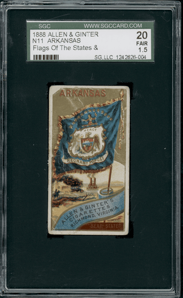 1888 N11 Allen & Ginter Arkansas Flags of the States & Territories SGC 1.5 front of card