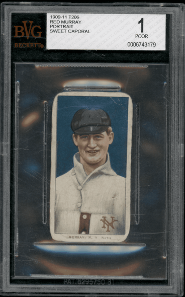 1909-11 T206 Red Murray Portrait Sweet Caporal 350-460 BVG 1 front of card